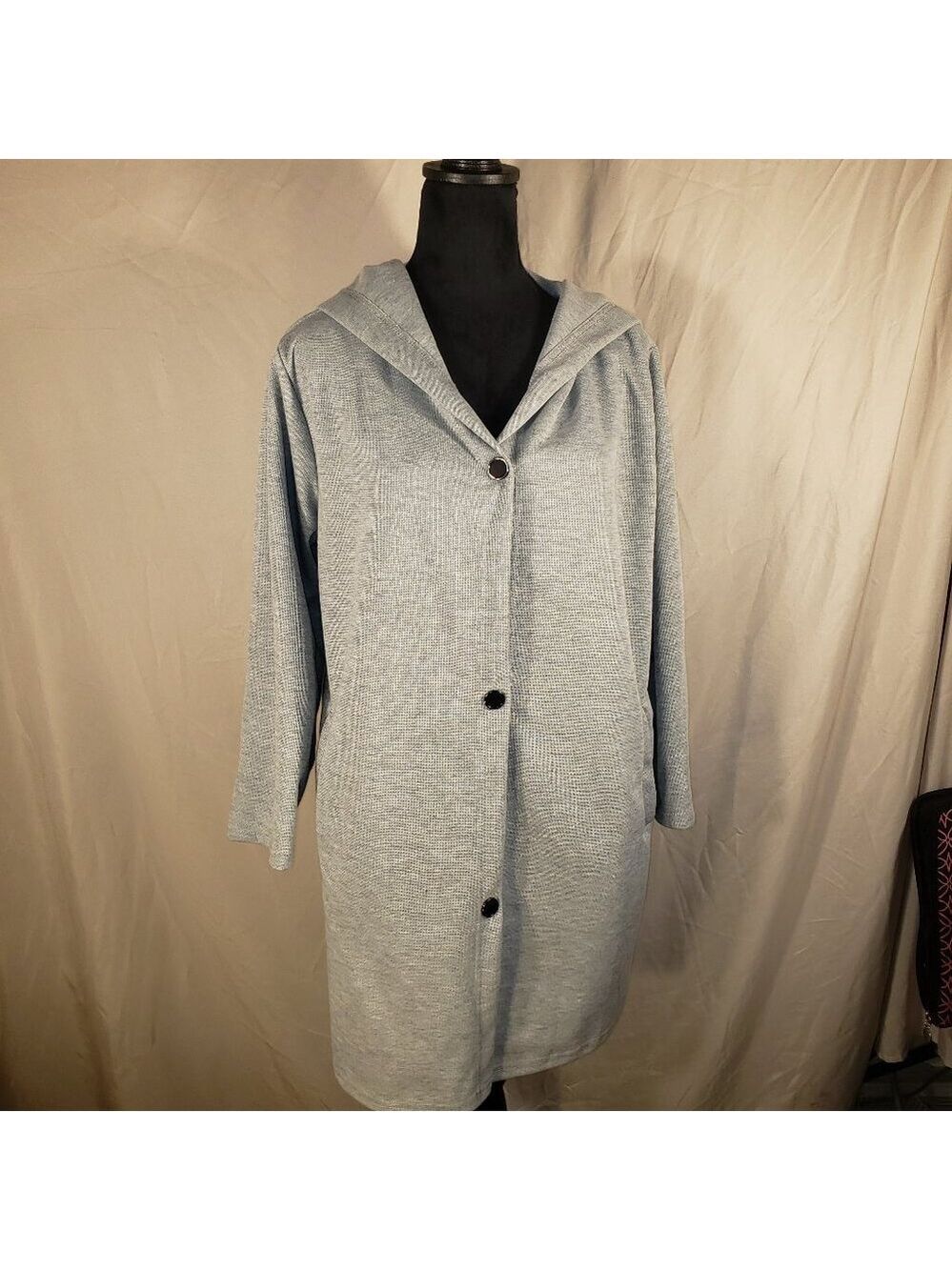 Women's Gray Hooded Cardigan, Size L